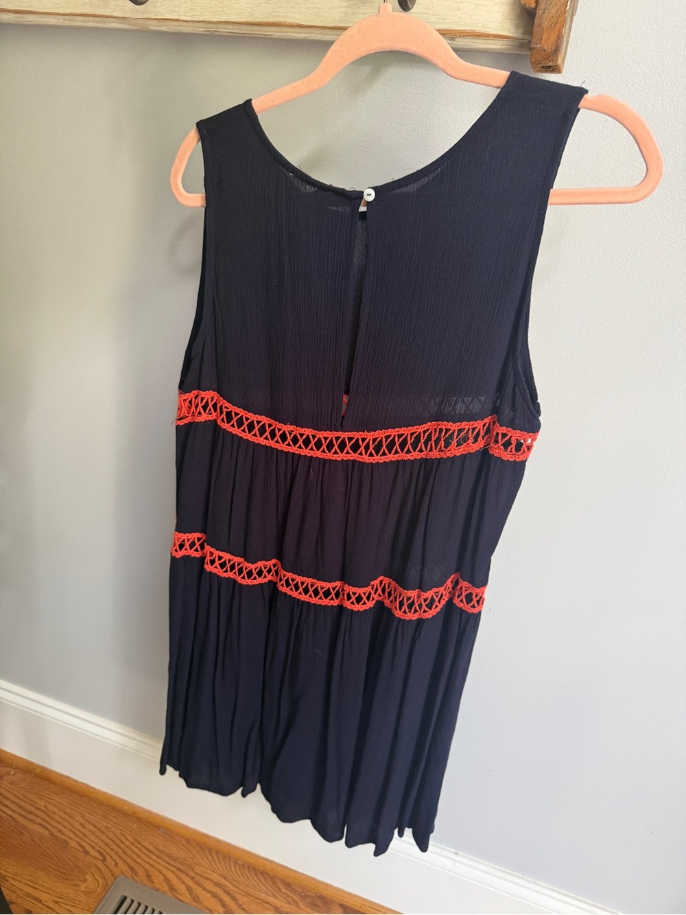 Umgee Navy Dress with Coral Trim - Sleeveless Mini Dress - Picture 2 of 3